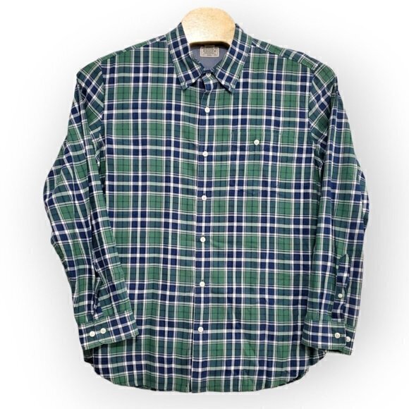 L.L. Bean Slightly Fitted‎ Green, Blue Mens XL, X-Large Plaid Long Sleeve Shirt - Picture 2 of 4